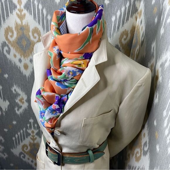 *Ralph Lauren Collection Orange Sherbet Watercolor Floral Oblong Silk Scarf